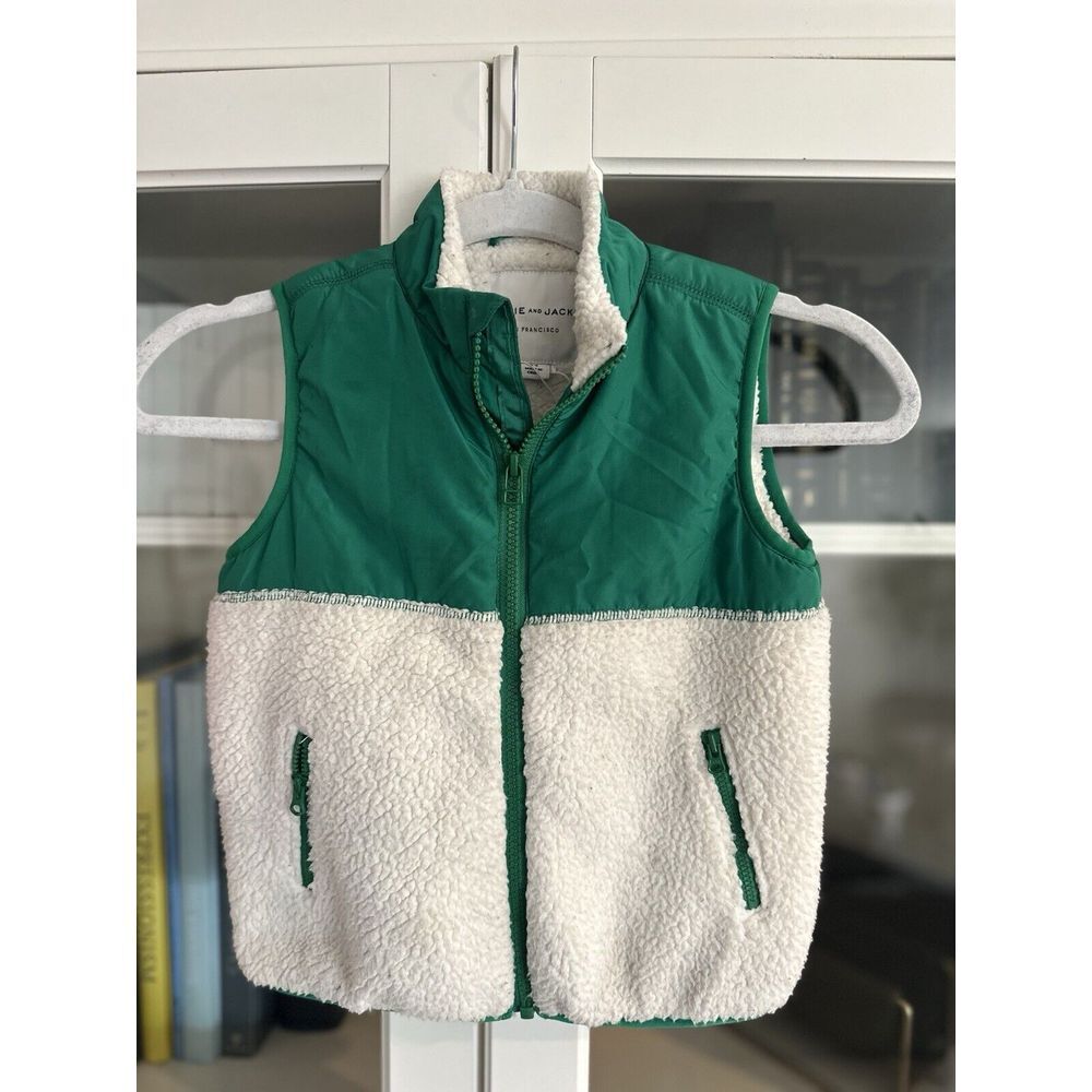 Janie and Jack Green and Cream Sherpa Vest